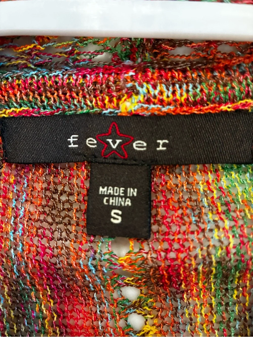 Fever Multicolor Open-Front Knit Cardigan — Red, Orange, Green, Blue